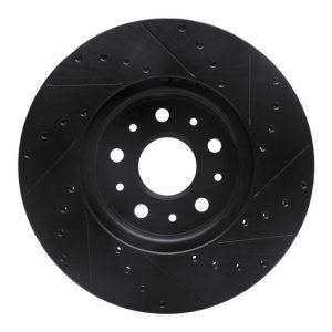 Cadillac CTS Brake Rotor (1) - Front Left - R1 Concepts - Drilled & Slotted - Black - `14-`20